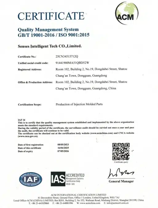 SENSES MOLD ISO 9001 PICTURE